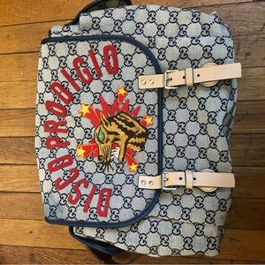 Authentic Gucci Monogram Children’s Disco Prodigio Patch Backpack. Navy.